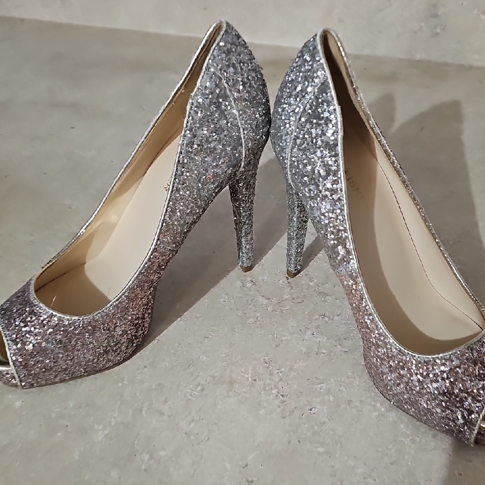 Silver/ Rose Gold Ombre Like Glitter Peep-Toe Heels